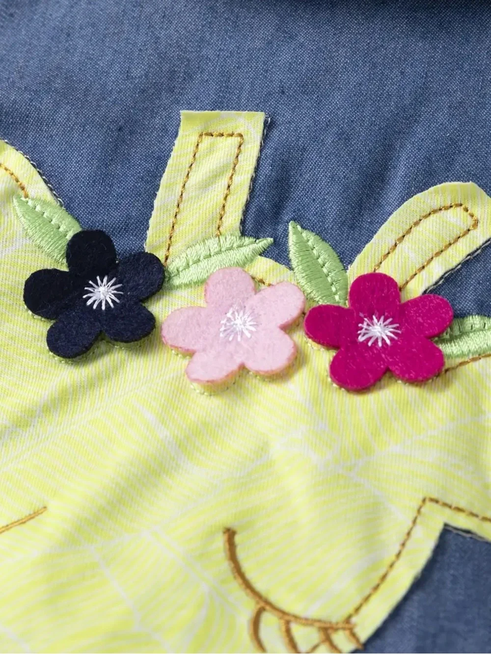 Denim Giraffe Applique Baby Romper - Navy & Yellow